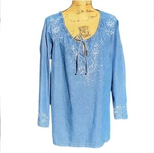Vintage Fashion Bug Blue Embroidered Denim Shirt